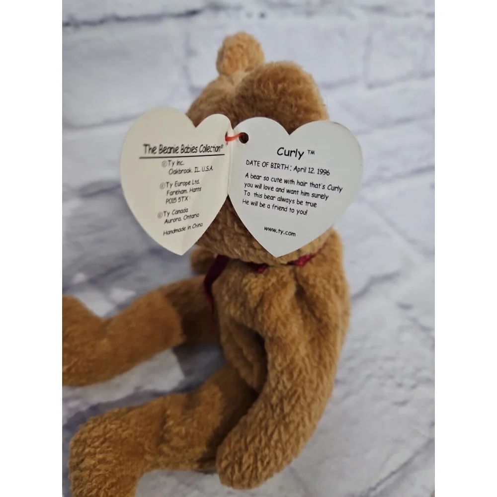 Ty Beanie Baby Curly The Bear Plush Toy Retired